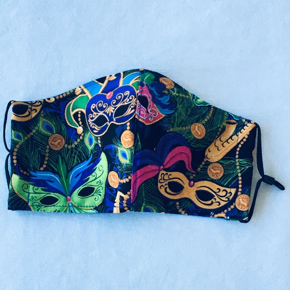 HAND CRAFTED FACE MASK GREENS GOLD BLUE MARDI GRAS - Picture 5 of 7